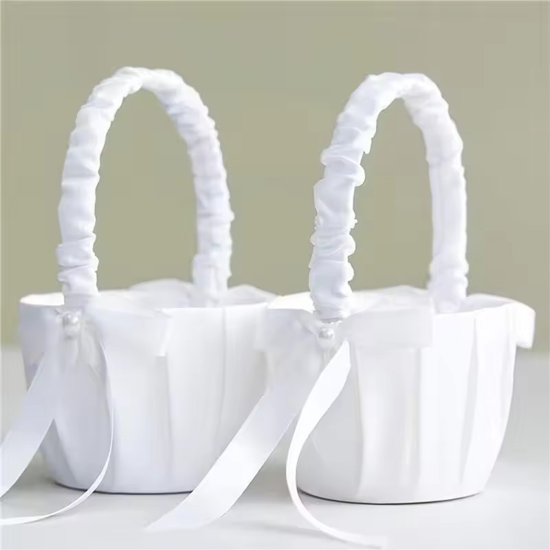 Wedding Hampers - Panier à fleurs en satin blanc