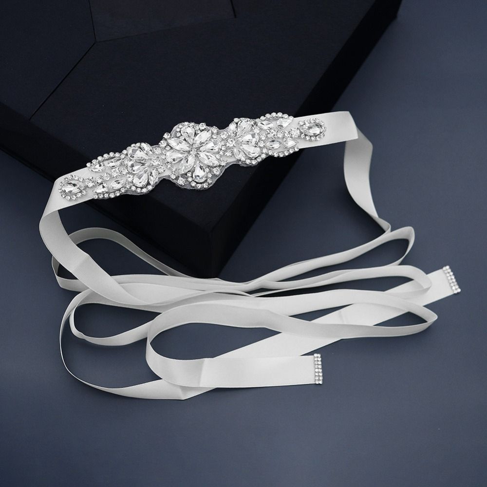Bridal Sash Ribbon - Ceinture de mariage en strass argentée,